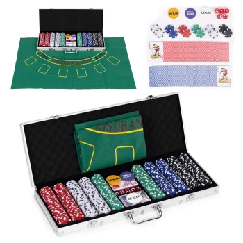 ModernHome pokerio ir „Blackjack“ rinkinys, 500 žetonų, su lagaminu