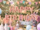 Folinių balionų girlianda Happy Birthday, 13 vnt., rožinė