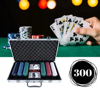 Pokerio rinkinys Texas Hold’em su 300 žetonų aliuminio lagamine