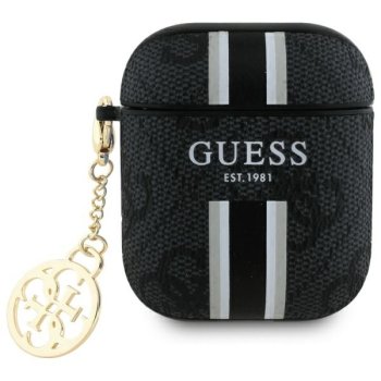 Guess AirPods 1 / 2 dėklas 4G Printed Stripes Charm, juodas