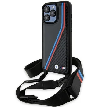 BMW M Edition Carbon Tricolor Lines & Strap dėklas iPhone 15 Pro Max, juodas