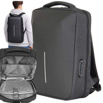 Anti-Theft Hard Shell Business Laptop Backpack with Lock, Black