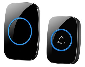 Wireless Door Bell Rington with Built-in Battery, Black