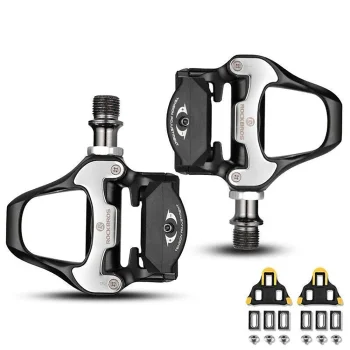 Rockbros LP-RD2BK Shimano SPD-SL Road Pedals with Yellow Cleats - Black/Silver
