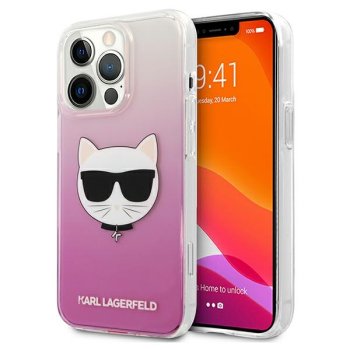 Karl Lagerfeld dėklas iPhone 13 Pro Max telefonui Choupette Head, rožinis