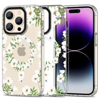 Tech-Protect MagMood MagSafe dėklas, skirtas iPhone 15 Pro, White Daisies