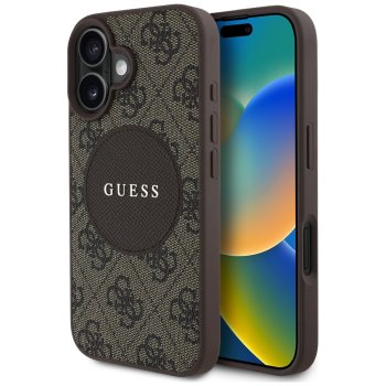 Guess 4G Circle Classic Logo MagSafe dėklas telefonui iPhone 16, rudas