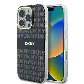 Apple iPhone 16 Pro 6.3'' DKNY Repeat Texture Pattern With Stripe Case Cover, Black