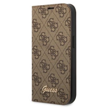 Guess iPhone 14 Wallet Case 4G Vintage Gold Logo, Brown