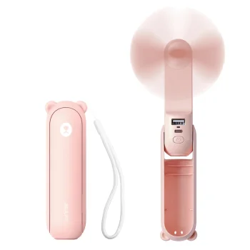 Nešiojamas rankinis ventiliatorius Jisulife Life8 Plus su 4500 mAh išorine baterija, rožinis