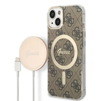 Apple iPhone 14 Plus 6.7" Guess 4G Print MagSafe Case Cover (GUBPP14MH4EACSW) + Charger, Brown