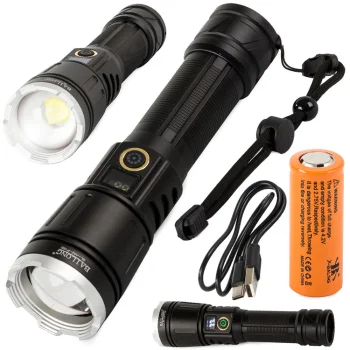 Bailong A52 taktikinė karinė LED CREE XHP160 žibintuvėlis su Zoom ir išorine baterija