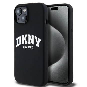DKNY iPhone 15 Plus Case Silicone Arch Logo MagSafe, Black
