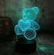 3D LED naktinė lemputė Meškiukas su širdute, RGB
