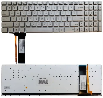 ASUS N56, N76, N750 klaviatūra su apšvietimu, US, sidabrinė
