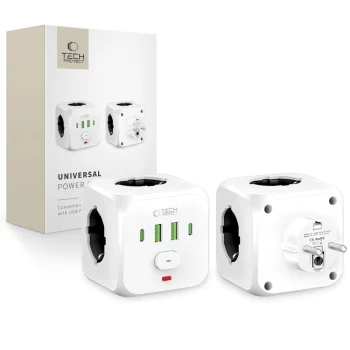 Tech-Protect PCL3x4 Power Strip, 3x AC, 2x USB-A, 2x USB-C, White