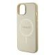 Guess Saffiano MagSafe dėklas skirtas iPhone 15 Plus, auksinis