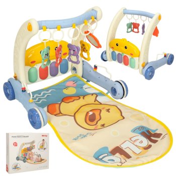 2-in-1 educational baby play mat and walker with piano, blue