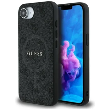 Guess PU Leather 4G Colored Ring MagSafe dėklas telefonui iPhone 16e, juodas