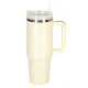 Termopuodelis su šiaudeliu ir rankena, 1200 ml, kreminės spalvos