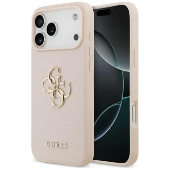 Guess Grained Big 4G & Classic Logo dėklas iPhone 17 Pro Max, rožinis