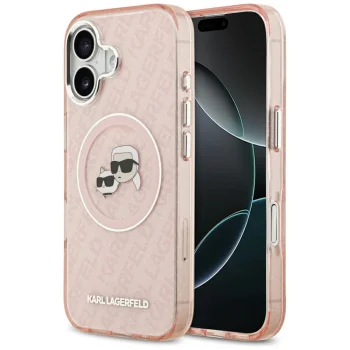 Karl Lagerfeld IML Glitter Karl & Choupette Heads Logo MagSafe iPhone 17 Case - Pink