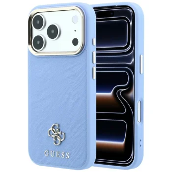 Dėklas Guess Saffiano Small 4G MagSafe telefonui iPhone 18 Pro Max / 17 Pro Max, šviesiai mėlynas
