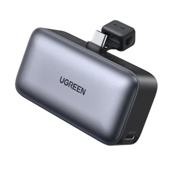 Ugreen PB503 5000mAh išorinė baterija su integruotu USB-C kištuku, pilka