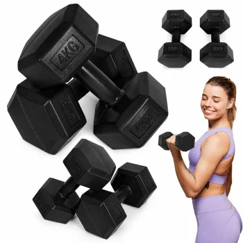 Šešiakampių hantelių rinkinys MOVEPRO 2x4 kg, juodas