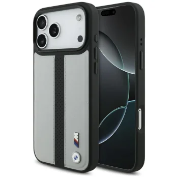 BMW M Perforated Stripe Logo MagSafe dėklas iPhone 17 Pro Max, pilkas