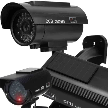 Netikra vaizdo stebėjimo kamera su LED ir saulės baterija, juoda