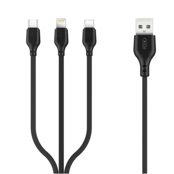 XO NB103 3-in-1 USB į Lightning / USB-C / microUSB laidas 1m 2.1A juodas
