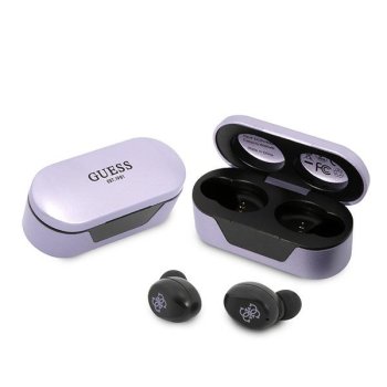 Guess TWS belaidės „Bluetooth“ ausinės su įkrovimo dėklu, violetinės