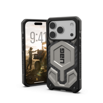 UAG Monarch Pro MagSafe dėklas iPhone 17 Pro telefonui, titano spalvos