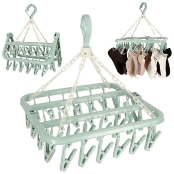 Compact Laundry Drying Hanger with 32 Pegs, Blue
