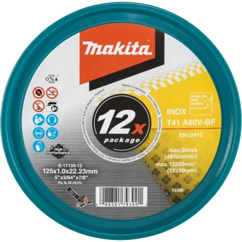 Pjovimo diskų rinkinys Makita E-17120-12 INOX, 125 x 1,0 x 22,23 mm, 12 vnt.