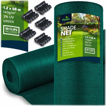 Plonos šešėliavimo tinklas 1.2x50m 140g/m² su 50 spaustukų, žalias