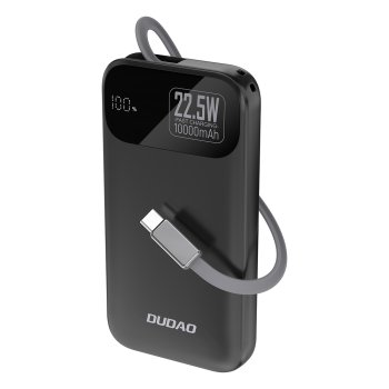 Dudao K31 10000 mAh 22.5W išorinė baterija su integruotu laidu, juoda