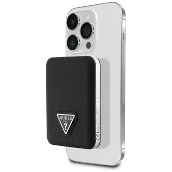 Guess Grained Triangle MagSafe išorinė baterija 5000mAh 15W, juoda