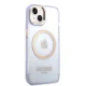 Guess dėklas iPhone 14 telefonui Gold Outline Translucent MagSafe, violetinis