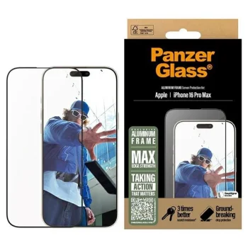 PanzerGlass Ultra-Wide Fit apsauginis stiklas su aliuminio rėmeliu iPhone 16 Pro Max