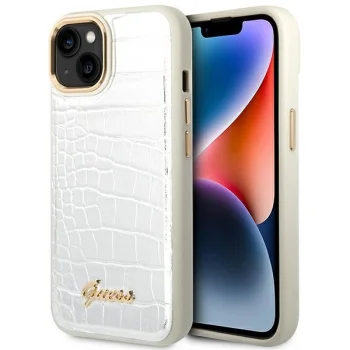Guess Croco Collection dėklas, skirtas iPhone 14 Plus, sidabrinis