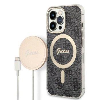 Guess 4G Print MagSafe rinkinys iPhone 13 Pro: dėklas ir įkroviklis, juodas