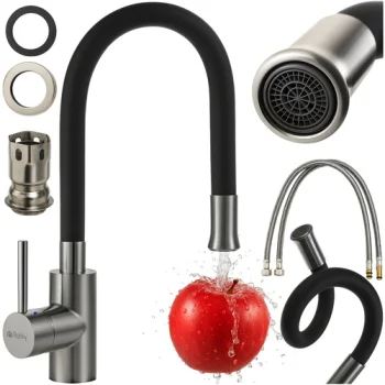 Ruhhy 26324 Kitchen Faucet with Flexible 360° Spout, Black / Silver