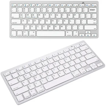 Belaidė „Bluetooth“ klaviatūra kompiuteriams, „iPad“, „Mac“, kompaktiška, balta