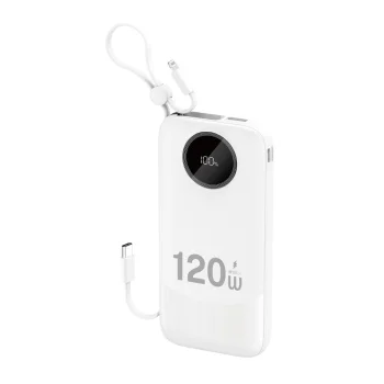 Išorinė baterija Dudao K13 10000mAh su laidais, balta