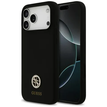 „Guess Silicone Logo Strass 4G MagSafe“ dėklas, skirtas „iPhone 17 Pro Max“, juodas