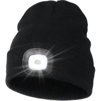 Rechargeable LED Beanie Hat with Headlamp, Black