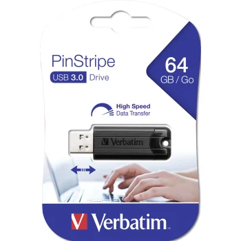 USB atmintinė Verbatim Store 'n' Go PinStripe 64 GB USB 3.0 (49318), juoda