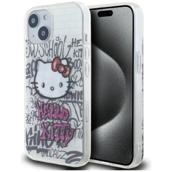 Dėklas Hello Kitty IML Kitty On Bricks Graffiti skirtas iPhone 15, baltas